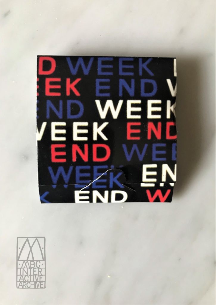3 Weekend by Jean-Luc Godard condom, 1990s. Agnès B Fpromo